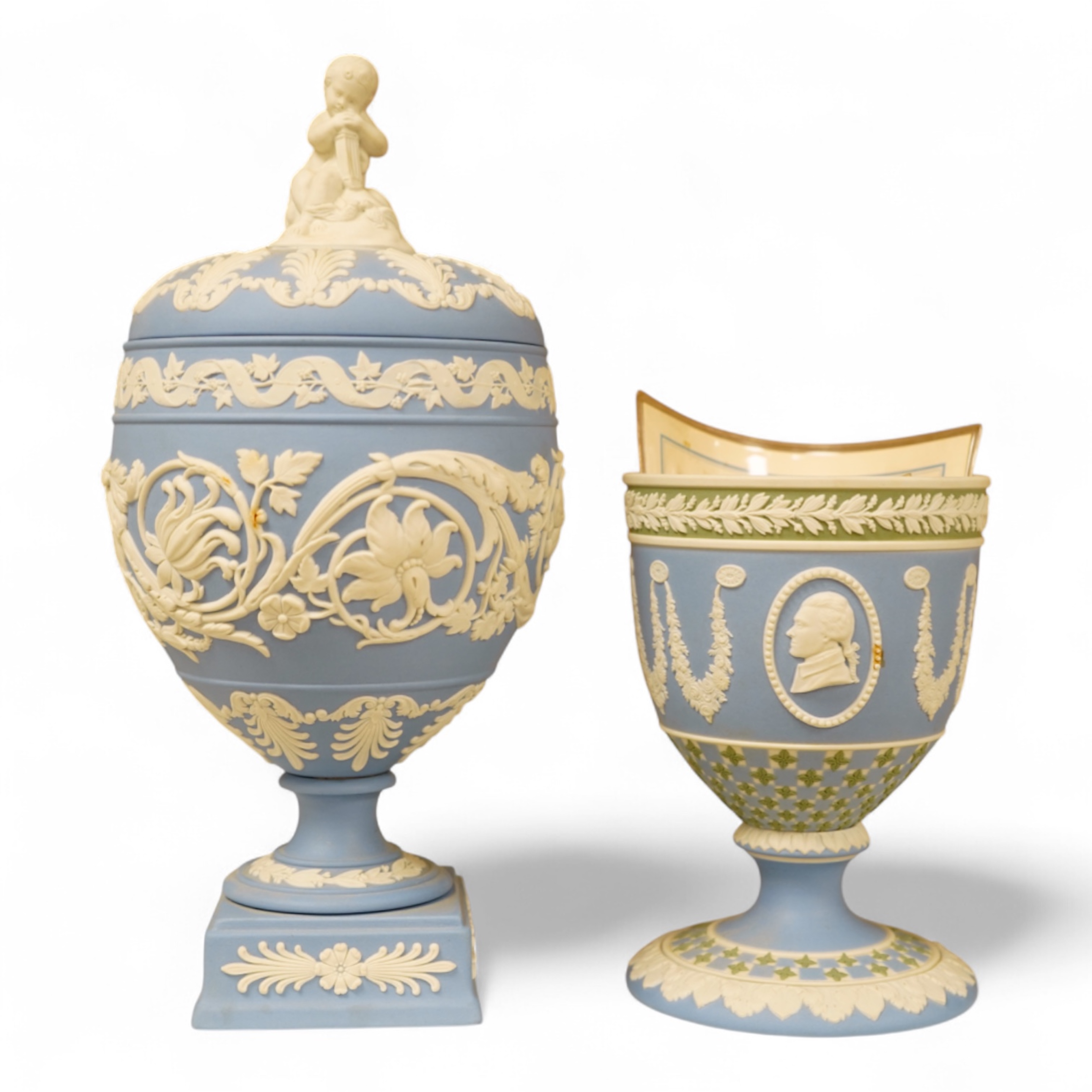 A Wedgwood jasper ware urn and goblet, limited edition 146/200, with certificate, 22cm high